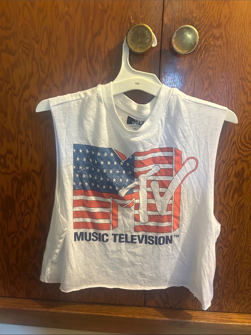 Rue21 White Tank Top with Red & Blue American Flag MTV Graphic